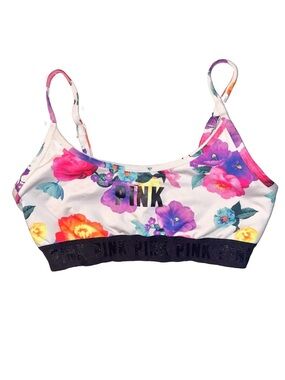 PINK Victoria's Secret Floral Bralette - White with Pink, Purple, Orange Accents